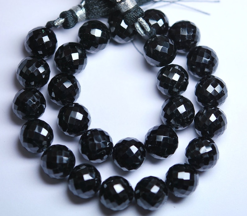 Full 30 Inch Long Strand,Black Spinel Finest Quality Micro Faceted Round Rondells 9-10mm
