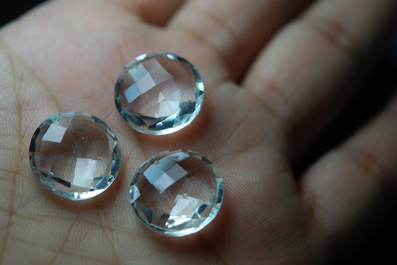2 Matched Pair Of Finest Quality,Best Cut Rock Crystal Quartz Faceted Coin Frent Drilling Shaped Briolettes 18mm Size