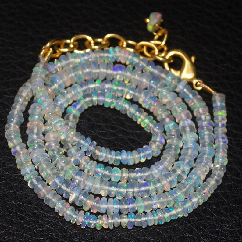 Welo Ethiopian Opal Gemstone Gold Plated Rondelle Beads Necklace 20 3mm 5mm