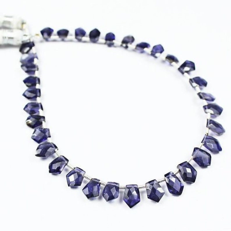 Natural Blue Iolite Faceted Fancy Unique Drop Loose Beads Strand 8 7.5mm 9mm