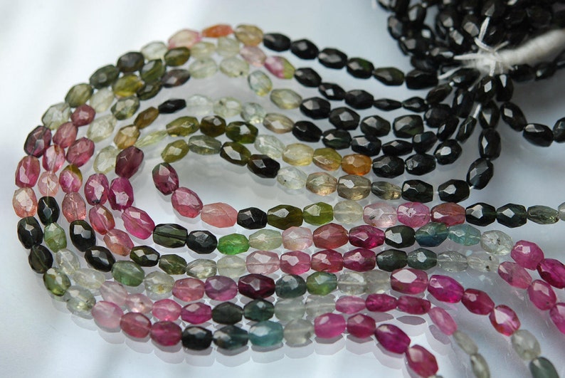 5-6mm 14 Inch Strand Super-Finest,Multi Tourmaline Faceted Oval Shaped Beads