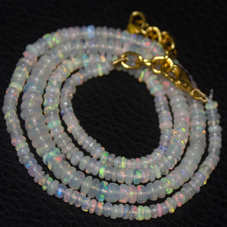 Natural Ethiopian Welo Opal Gold Plated Smooth Rondelle Necklace 3mm 5mm 20