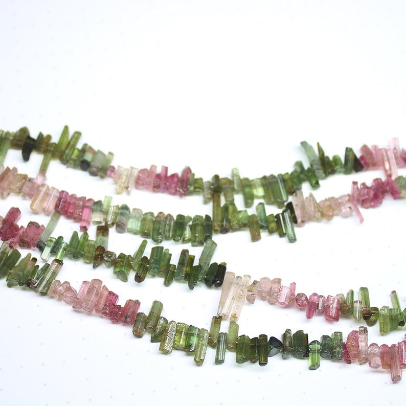 Watermelon Tourmaline Uncut Pink Green Tube Pencil Beads Strand 16 5mm 12mm