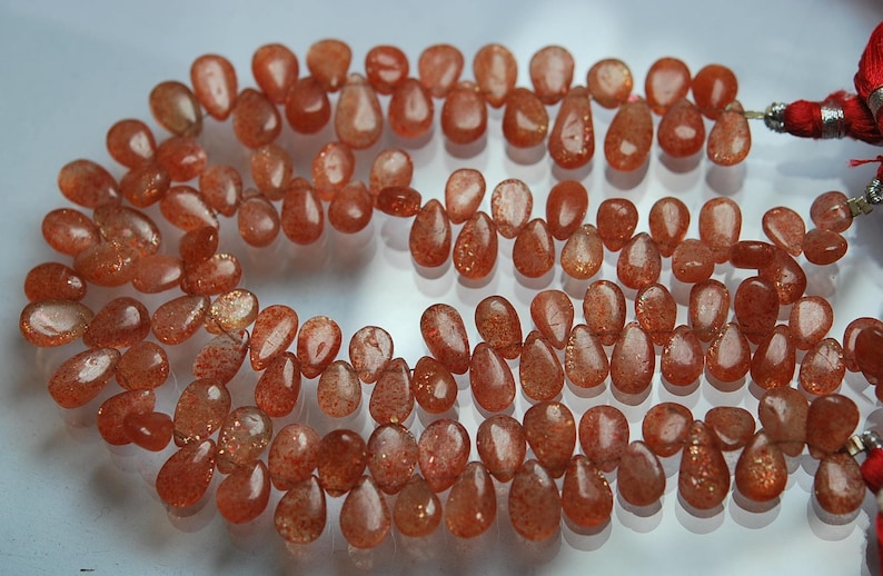 7-11mm Size, 9 Inches Strand.Natural African Sunstone Smooth Pear Shape Briolettes