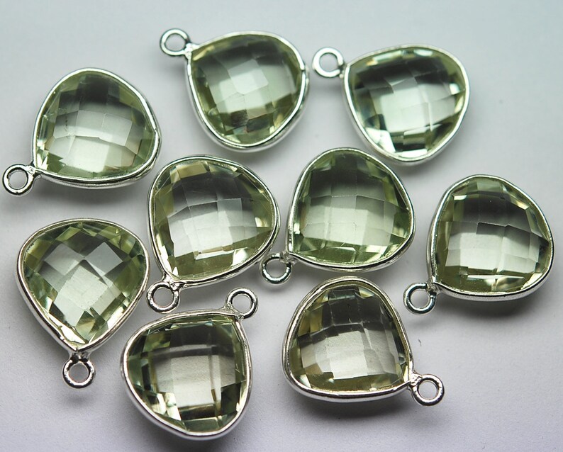 Thanksgiving Sale 5 Piece Of 14mm 925 Sterling Silver Natural Green Amethyst Faceted Heart Shape Pendant