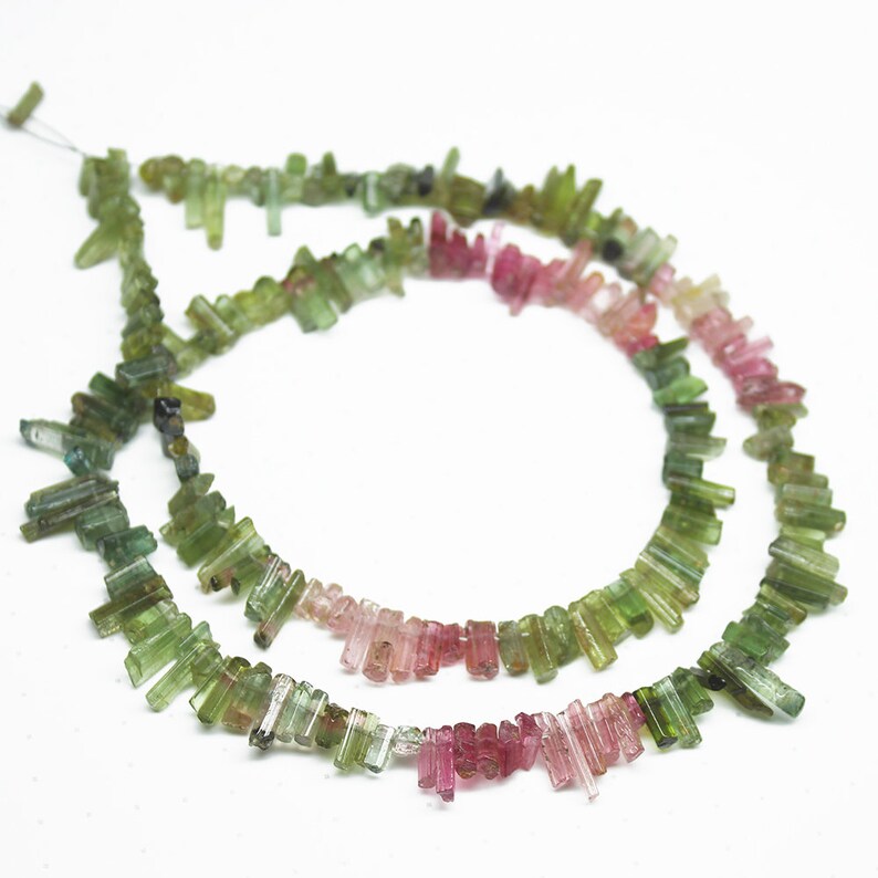 Watermelon Tourmaline Uncut Pink Green Tube Pencil Beads Strand 16 5mm 12mm