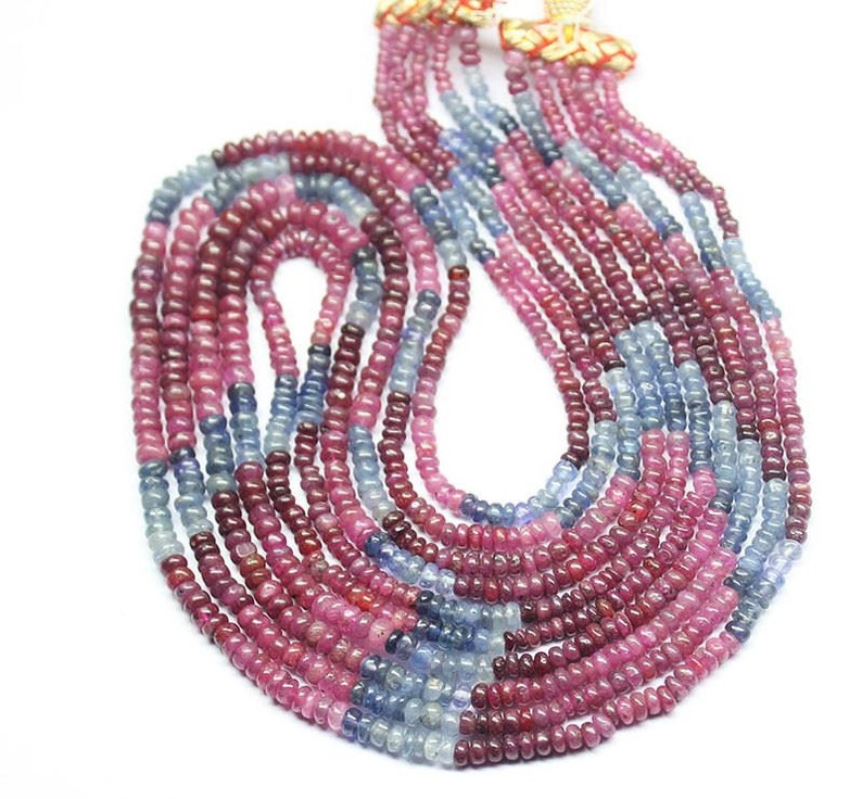 Pink Blue Sapphire Smooth Rondelle Loose Gemstone Beads Strand 14 3mm 4mm