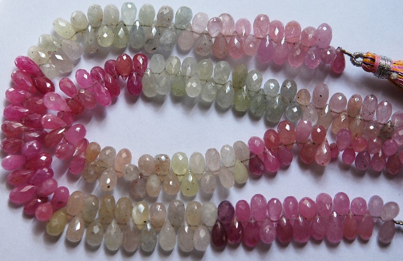 9 Inch,Super Finest Quality 7-10mm Size, Supernatural Multi Sapphire Faceted Drops Shape Briolettes
