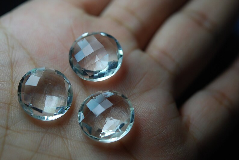 2 Matched Pair Of Finest Quality,Best Cut Rock Crystal Quartz Faceted Coin Frent Drilling Shaped Briolettes 18mm Size