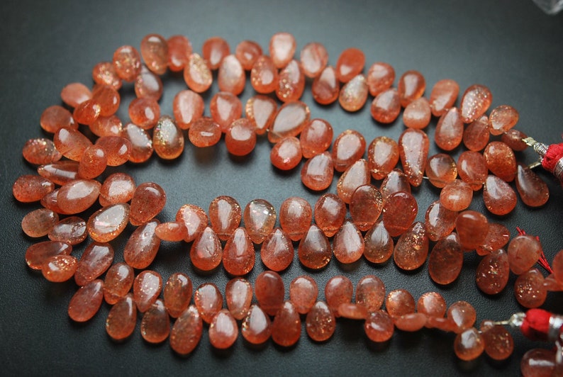 7-11mm Size, 9 Inches Strand.Natural African Sunstone Smooth Pear Shape Briolettes