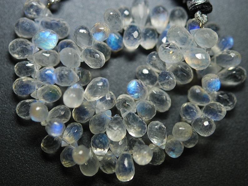 Finest Quality AAAA Blue Flashy Rainbow Moonstone Faceted Tear Drops Shape Briolette/'s 25 Pcs 7-8mm