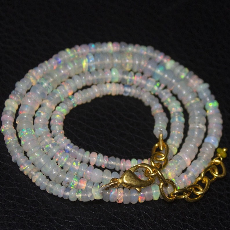 Natural Ethiopian Welo Opal Gold Plated Smooth Rondelle Necklace 3mm 5mm 20