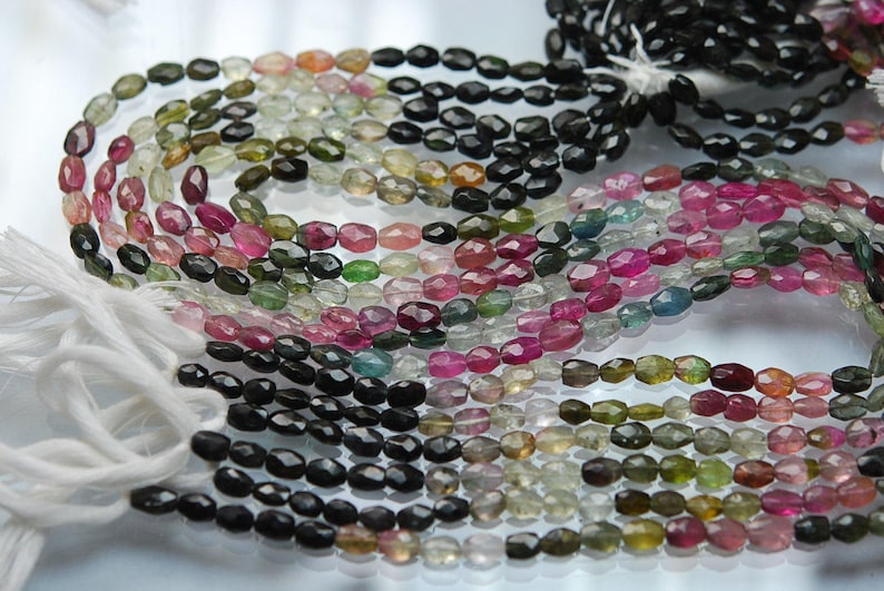 5-6mm 14 Inch Strand Super-Finest,Multi Tourmaline Faceted Oval Shaped Beads
