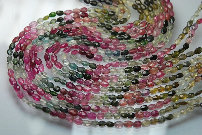 5-6mm 14 Inch Strand Super-Finest,Multi Tourmaline Faceted Oval Shaped Beads