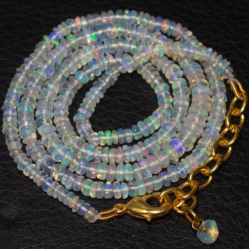 Welo Ethiopian Opal Gemstone Gold Plated Rondelle Beads Necklace 20 3mm 5mm