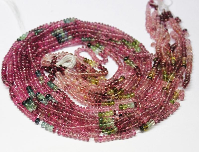 Natural Multi Watermelon Tourmaline Smooth Loose Rondelle Beads Strand 3mm 7