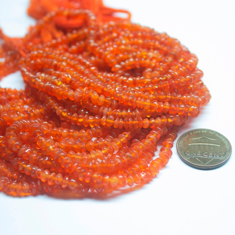 3 Strand Natural Orange Carnelian Smooth Rondelle Gemstone Loose Beads 3-4mm 14