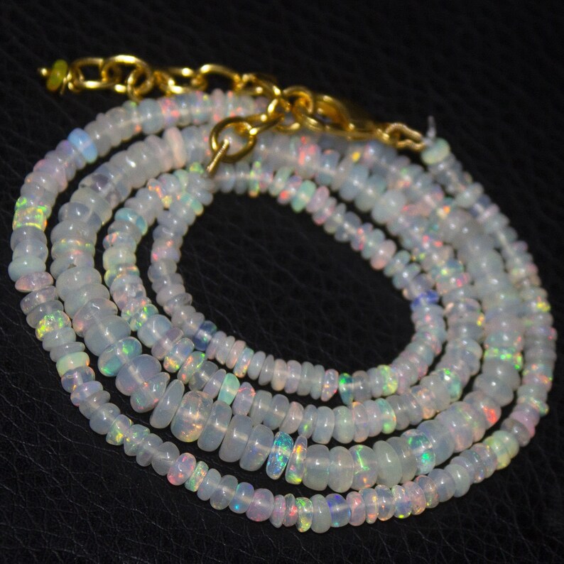 Natural Ethiopian Welo Opal Gold Plated Smooth Rondelle Necklace 3mm 5mm 20