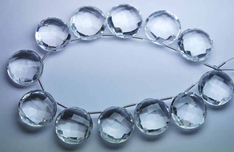 2 Matched Pair Of Finest Quality,Best Cut Rock Crystal Quartz Faceted Coin Frent Drilling Shaped Briolettes 18mm Size