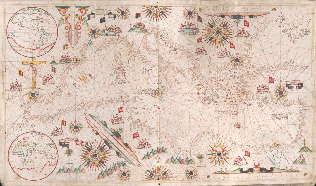 Vintage Maps Printable Map, Mediterranean Map, Nautical Map, Printable ...