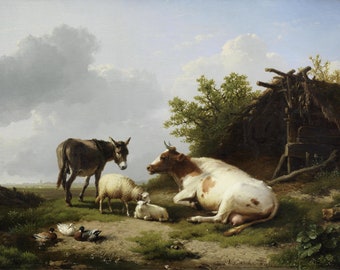 Oil Painting on Canvas - Printable Wall Art,  Digital Picture, Digital Photo, Fine Art Print, Cow Print, Cow Decor, Cow Painting, Farm