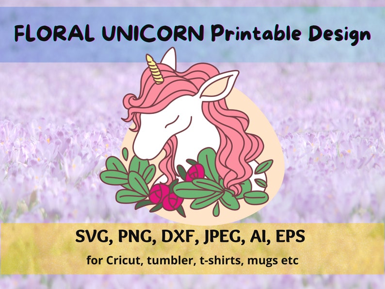 Floral Unicorn Face SVG PNG Printable Design Unicorn Etsy