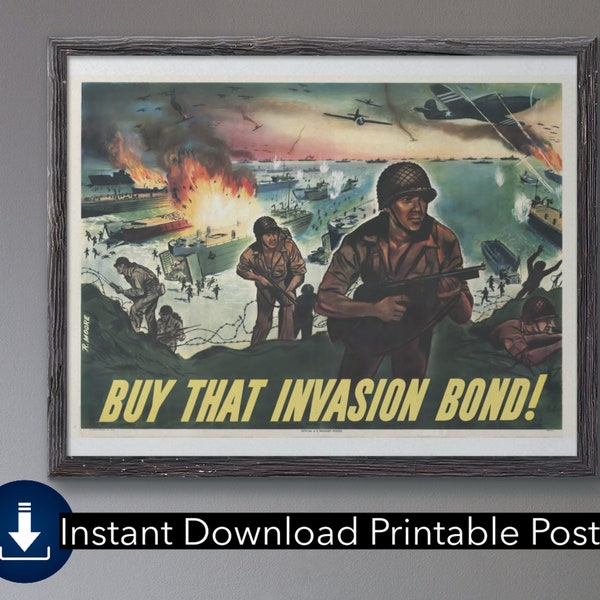 Normandy Landings D-Day Propaganda Poster | Printable Wall Art WW2 Memorabilia