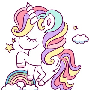 Cute Unicorn on a Rainbow, Unicorn svg, Unicorn PNG - Great for unicorn birthday invitation, unicorn birthday shirt, unicorn birthday party