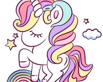 Cute Unicorn on a Rainbow, Unicorn svg, Unicorn PNG - Great for unicorn birthday invitation, unicorn birthday shirt, unicorn birthday party