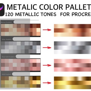 Metallic Procreate Palette: 120 Gold, Rose, Bronze, Silver Tones