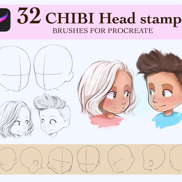Chibi Heads Stamps Procreate Brushes, Figures Stamps Brushes, Brushes For Help Drawing Portrait, Digital Guide Brushes