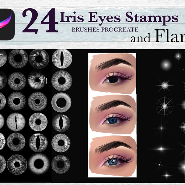 Iris Eyes Brushes Procreate, Iris Stamps for Procreate, Eyes Stamps Brushes, Digital Brushes Eyes, Guide Brushes, FLARE Realistic Eyes