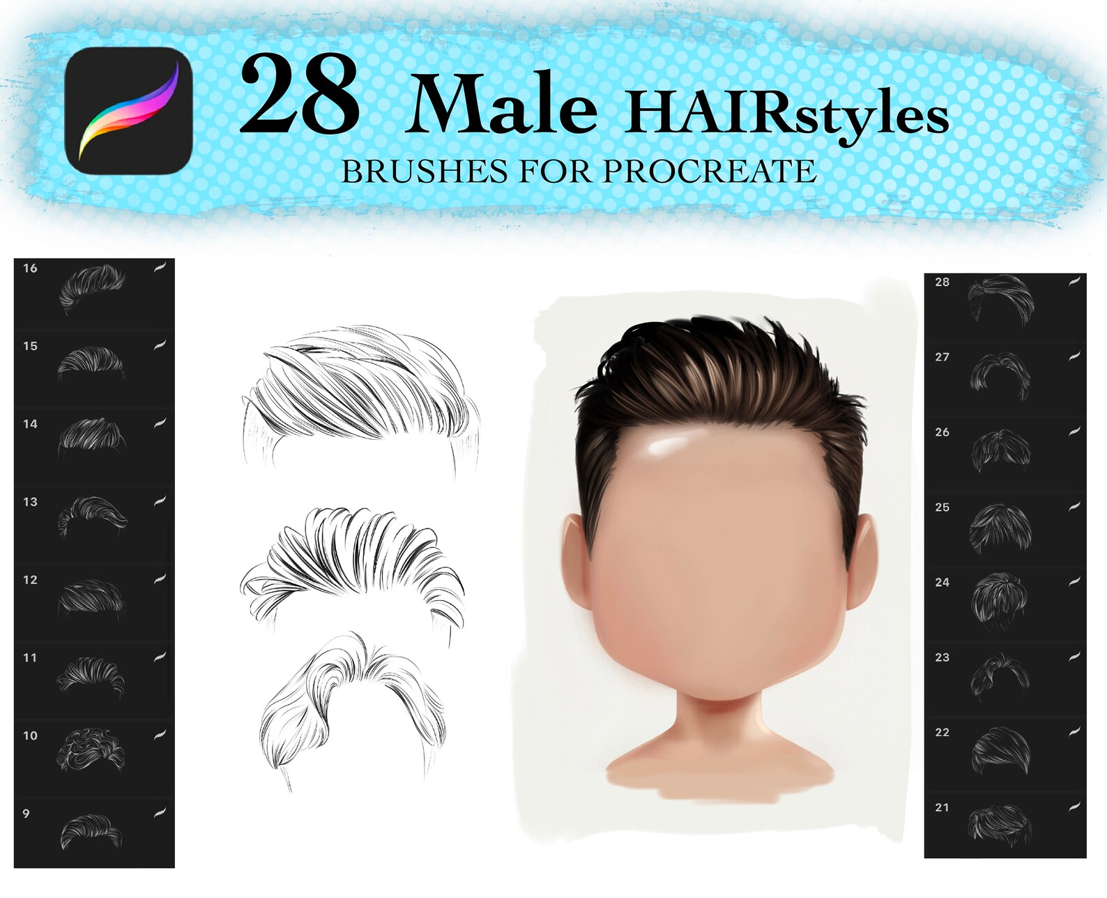 Male Hair Stamps Procreate Brushes Hair Brushes Straight Etsy