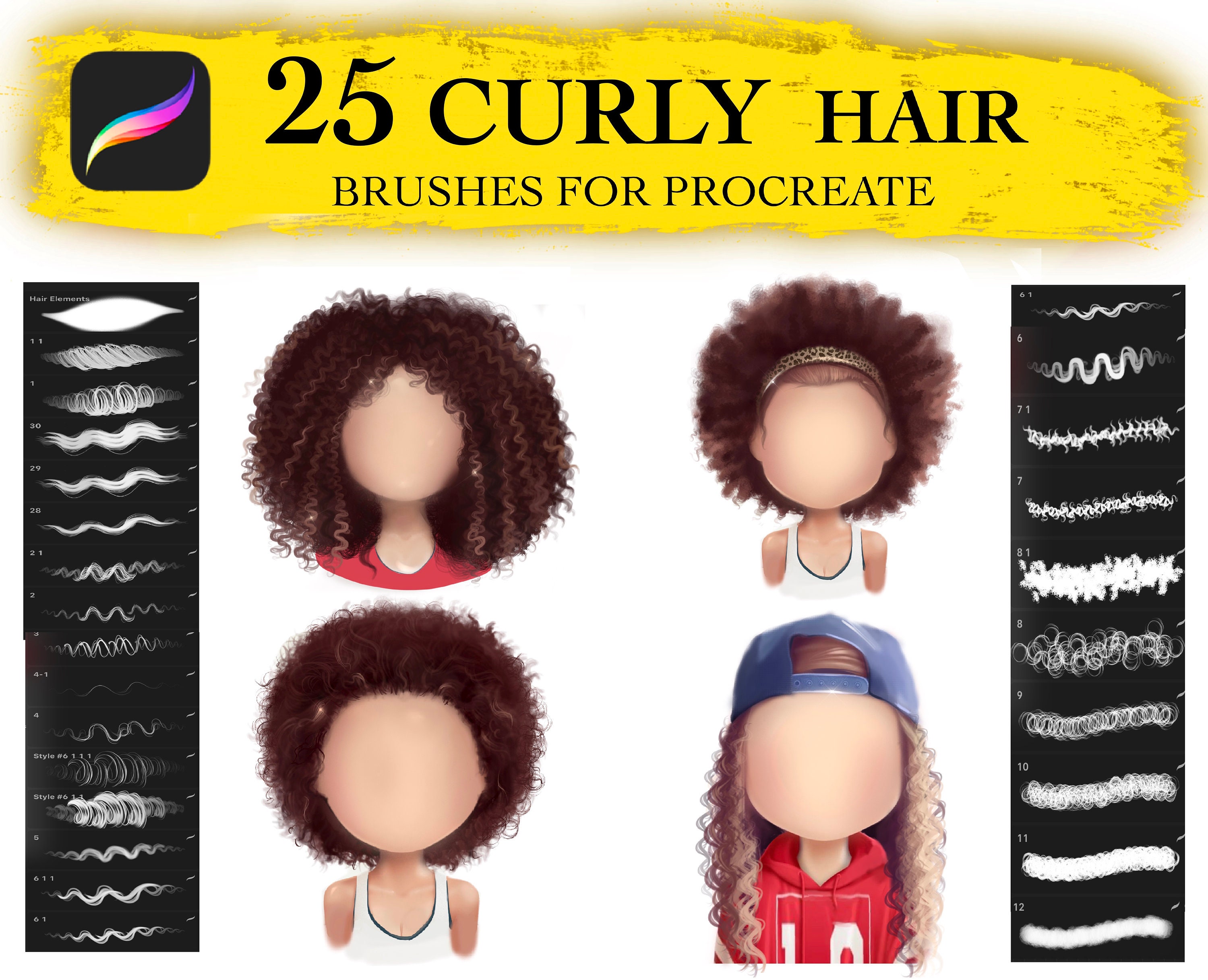 curly hair brush procreate free