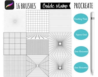 Procreate 16 Grid Brush Stamps Designed for iPad and Procreate, Digital Download, Guide Brushes, Art Tool, Brushes Stamp, Digital Brushes