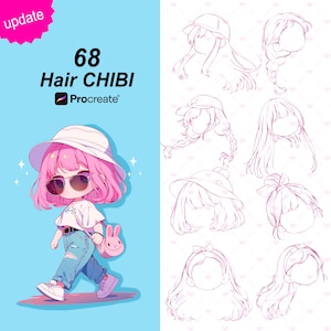 68 Chibi Hair Stamps: Procreate Brushes (Digital Brushes)