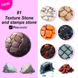 Procreate Stone Texture Brushes: Vector Stamps, Anime Brick
