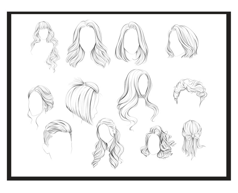 Hair Stamps Brushes Procreate, Procreate Hair Brushes, Curly Hair Brushe, Straight Hair brushes, Hairstyles Brushes Stamp, Guide Brushes image 3