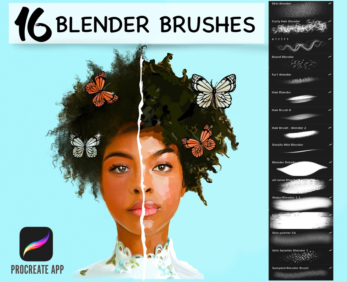 16 Blending Brushes Procreate. Blender Hair. Procreate Etsy