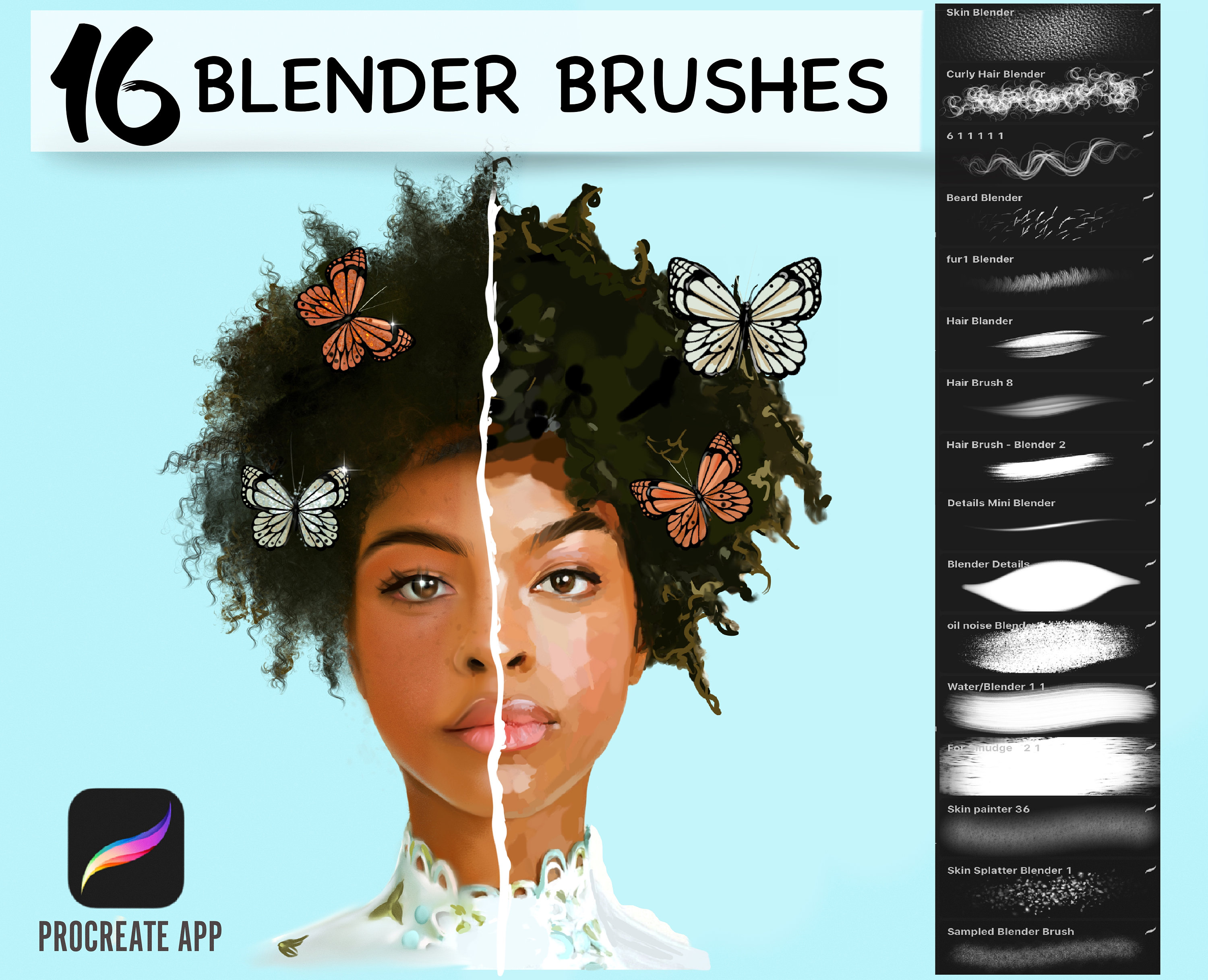 16 pinceles de difuminado para Procreate: retratos realistas, Skin Smudge y Hair Blender