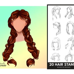 Hair Stamps Brushes Procreate, Procreate Hair Brushes, Curly Hair Brushe, Straight Hair brushes, Hairstyles Brushes Stamp, Guide Brushes image 1