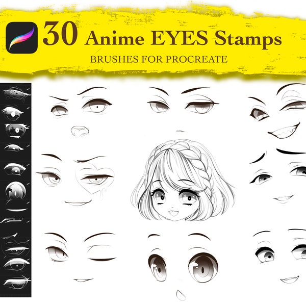 Procreate Eyes Stamp Brushes. Manga Anime Eyes Stamps Set. Cartoon Comic Style Expressive Pair Of Eyes Procreate Brushes.