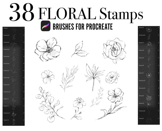 Line logo Botanical svg clipart 35 botanical procreate stamp brush Floral logo stamp Leaves stamp Procreate Flowers procreate brushes