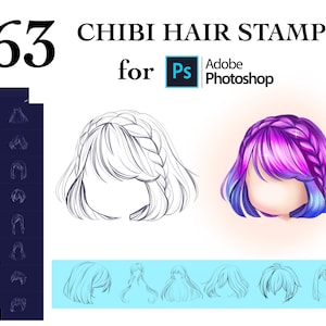 Hair Stamps Photoshop Brushes, Chibi Hair Brushes, Straight Hair Brushes, Hairstyles Brushes Stamp, Digital Brushes Stamps