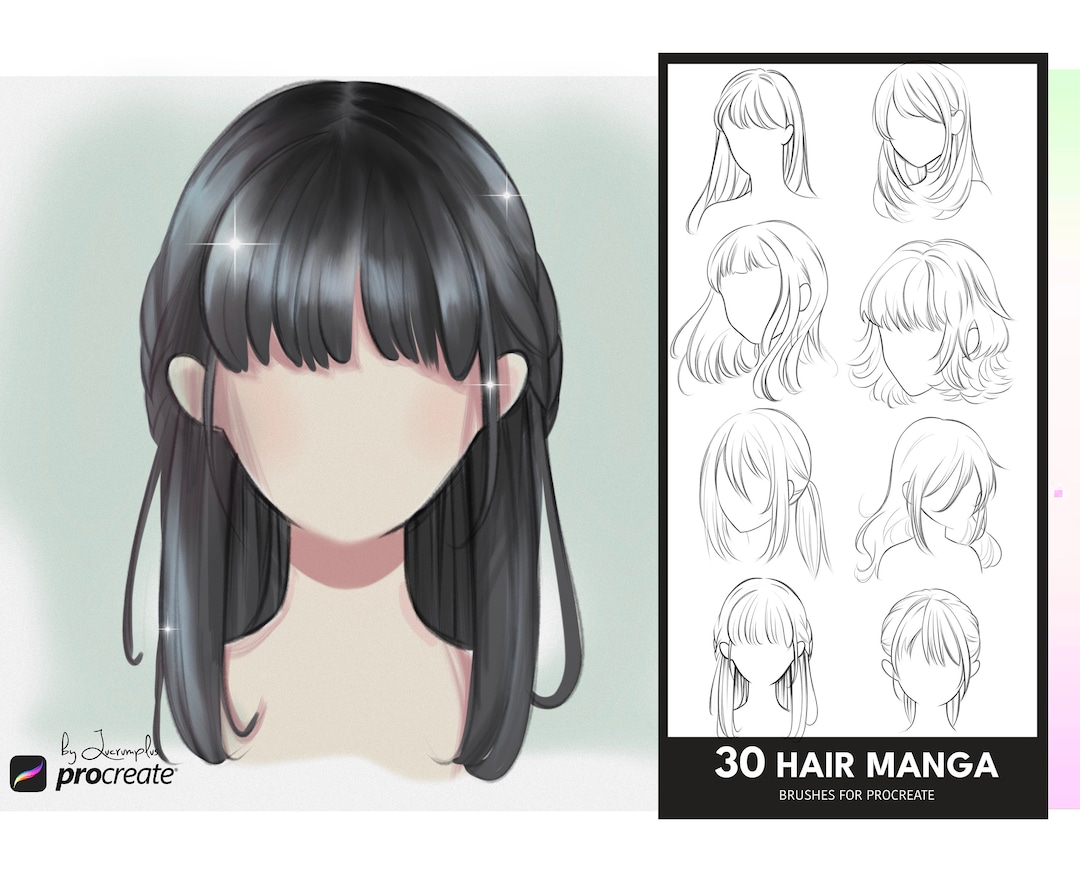 Procreate Manga Hairstyles Stamps. Anime Girl Hairstyle Stamp