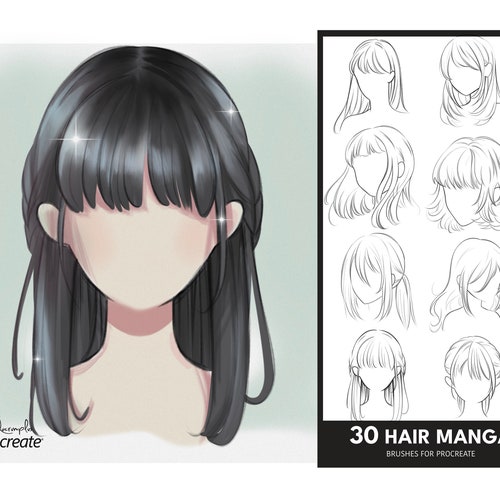 Procreate Manga Hairstyles Stamps. Anime Girl Hairstyle Stamp - Etsy Ireland