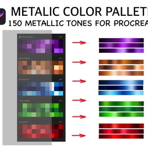 Metallic Gradients Procreate Palette: 150 Gold, Rose, Bronze, Silver Tones