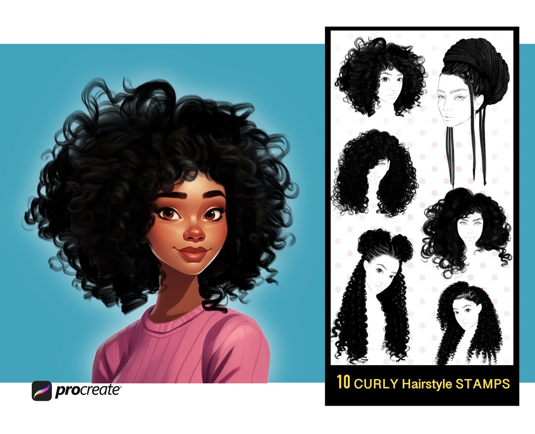 Hair Stamps Brushes Procreate, Procreate Hair Brushes, Curly Hair Brush