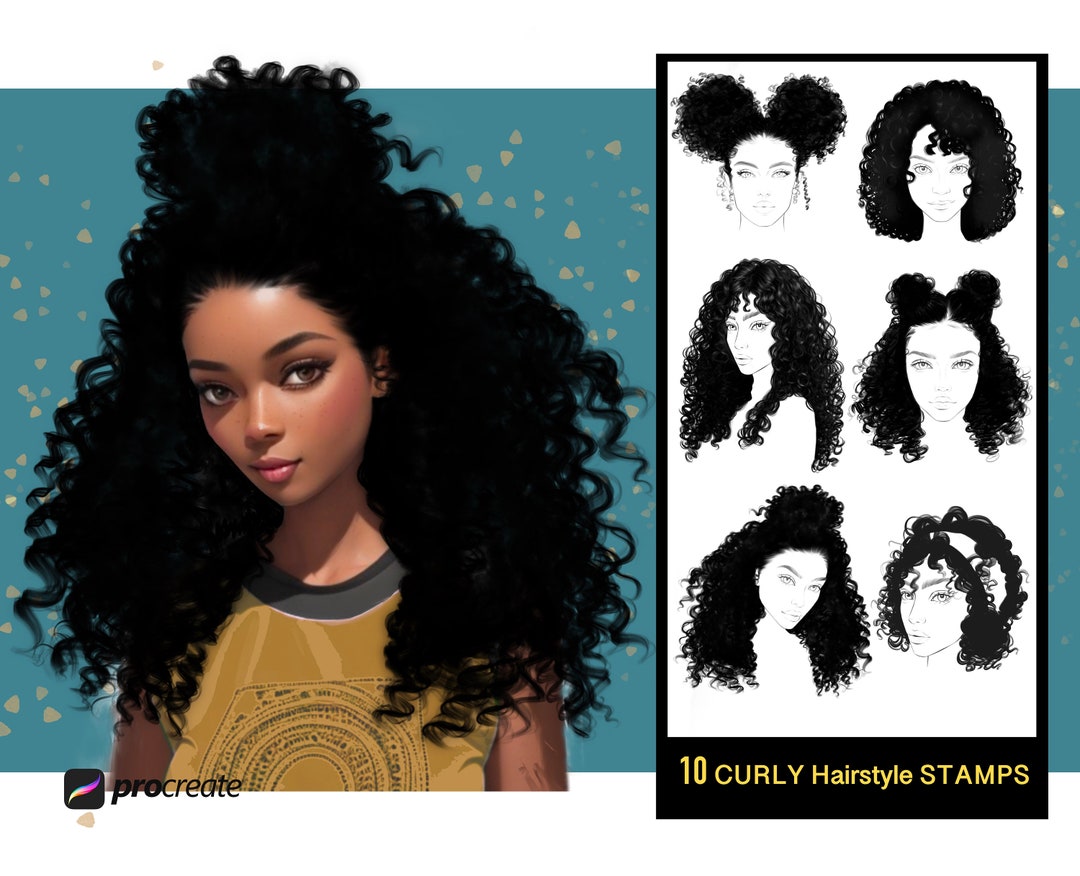 Hair Stamps Brushes Procreate, Procreate Hair Brushes, Curly Hair Brush