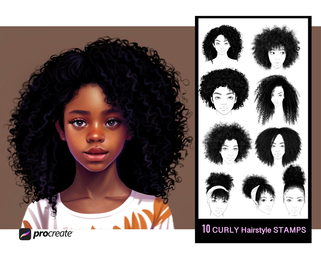 Hair Stamps Brushes Procreate, Procreate Hair Brushes, Curly Hair Brush